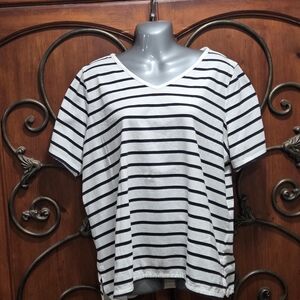 Talbots Black and White Striped Short Sleeve Tee